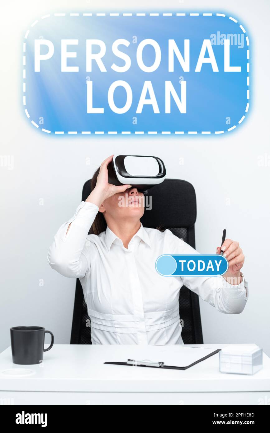 Text caption presenting Personal Loan. Business showcase borrowing a fixed amount of money from a bank or credit union Stock Photo