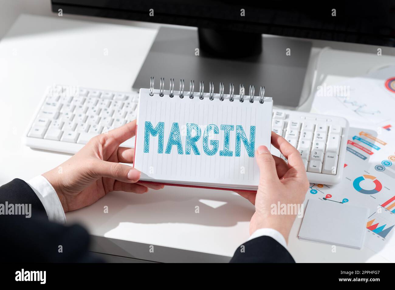 Text sign showing Margin. Business approach extra amount of something that can be used anytime when needed Stock Photo