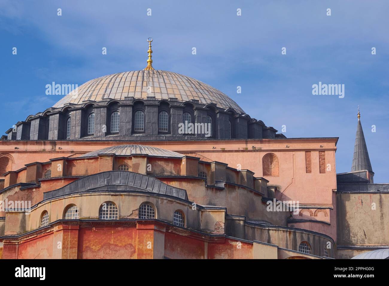 Back side of Hagia Sophia, in Istanbul, Turkey. Architectural detail of the main dome. Stock Photo