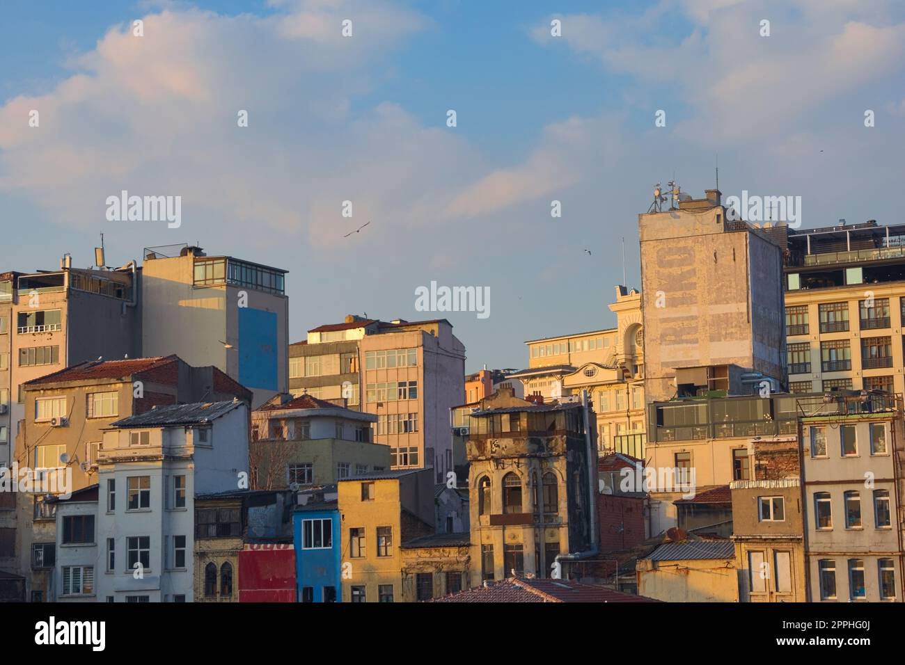 Building facades at sunset in Istambul, Turkey. Stock Photo