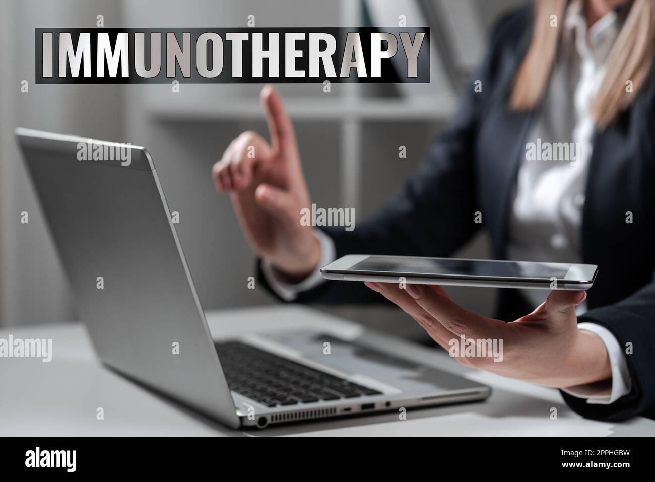 Text sign showing Immunotherapy. Concept meaning treatment or prevention of disease that involves enhancement of immune system Stock Photo