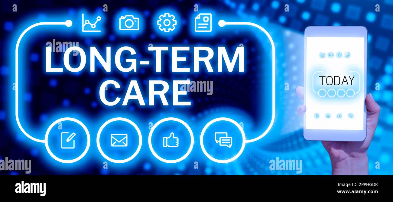 Writing displaying text Long Term Care. Concept meaning Adult medical nursing Healthcare Elderly Retirement housing Stock Photo