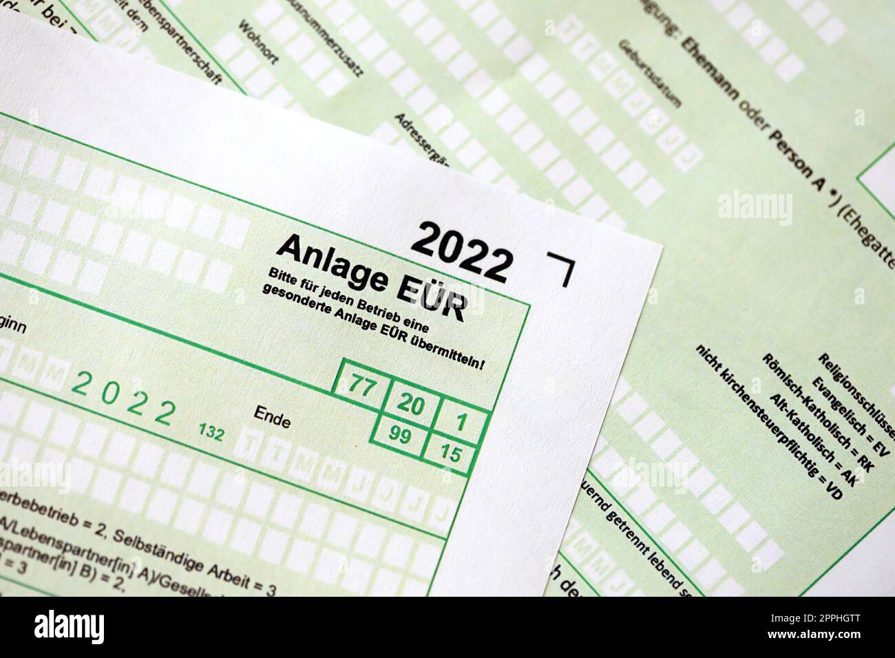 Anlage EUR - German 2022 Profit and Loss Statement and Asset List or Working Capital Statement close up. The concept of taxation and accountant paperwork Germany Stock Photo