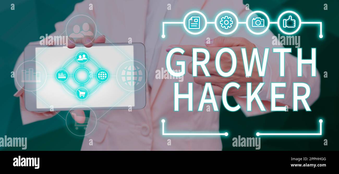 Conceptual display Growth Hacker. Concept meaning generally to acquire as many users or customers as possible Stock Photo