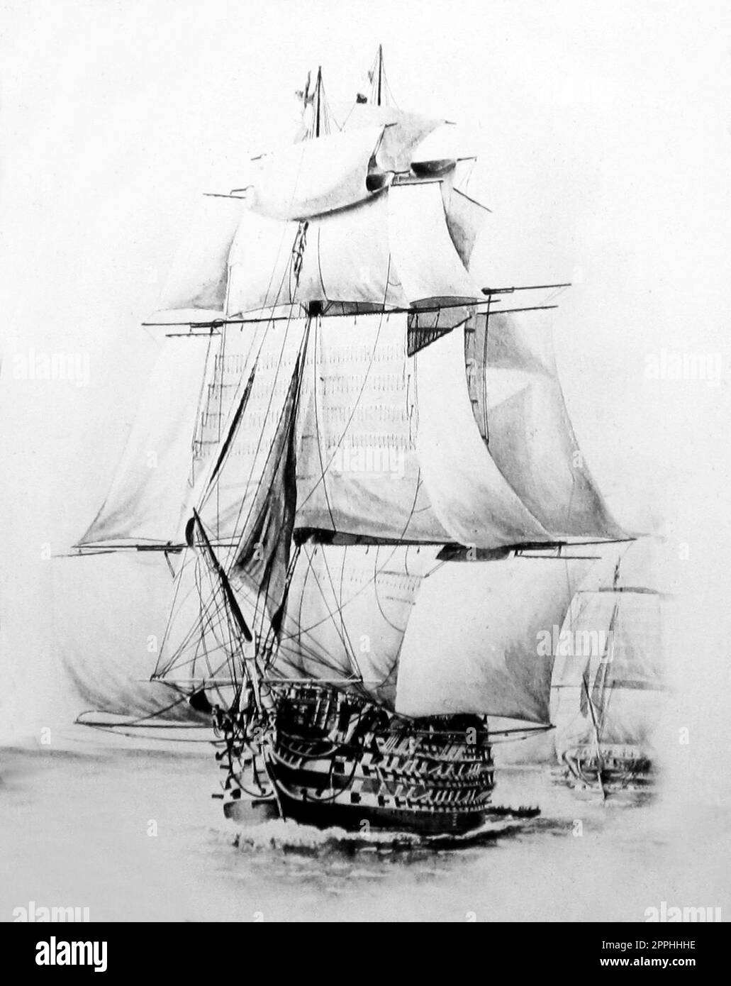 HMS Victory under sail, Victorian period Stock Photo Alamy