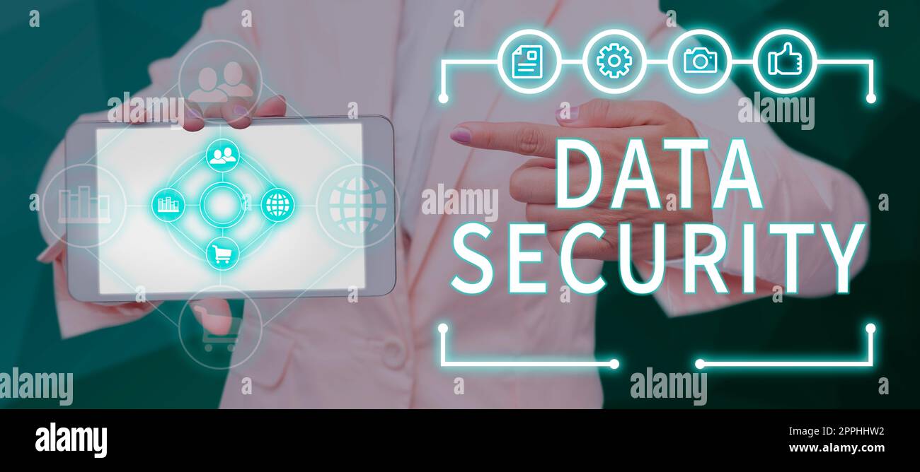 Text caption presenting Data Security. Business concept Confidentiality Disk Encryption Backups Password Shielding Stock Photo