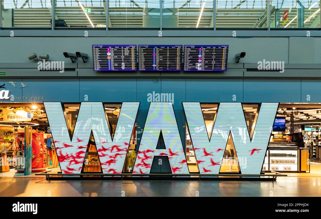 WAW Sign in the Warsaw Chopin Airport Stock Photo