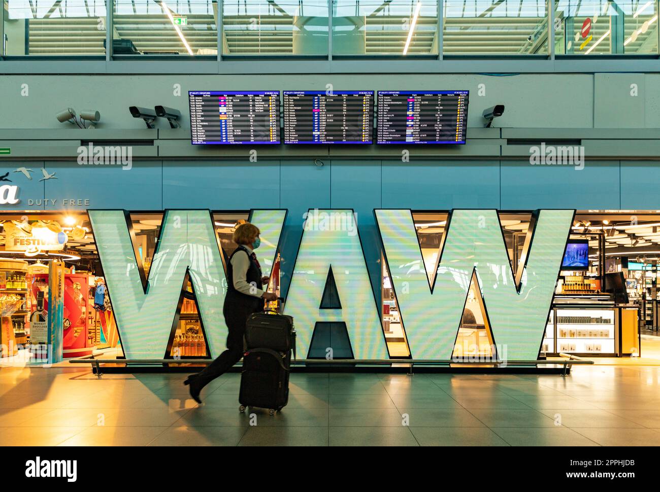 WAW Sign in the Warsaw Chopin Airport Stock Photo