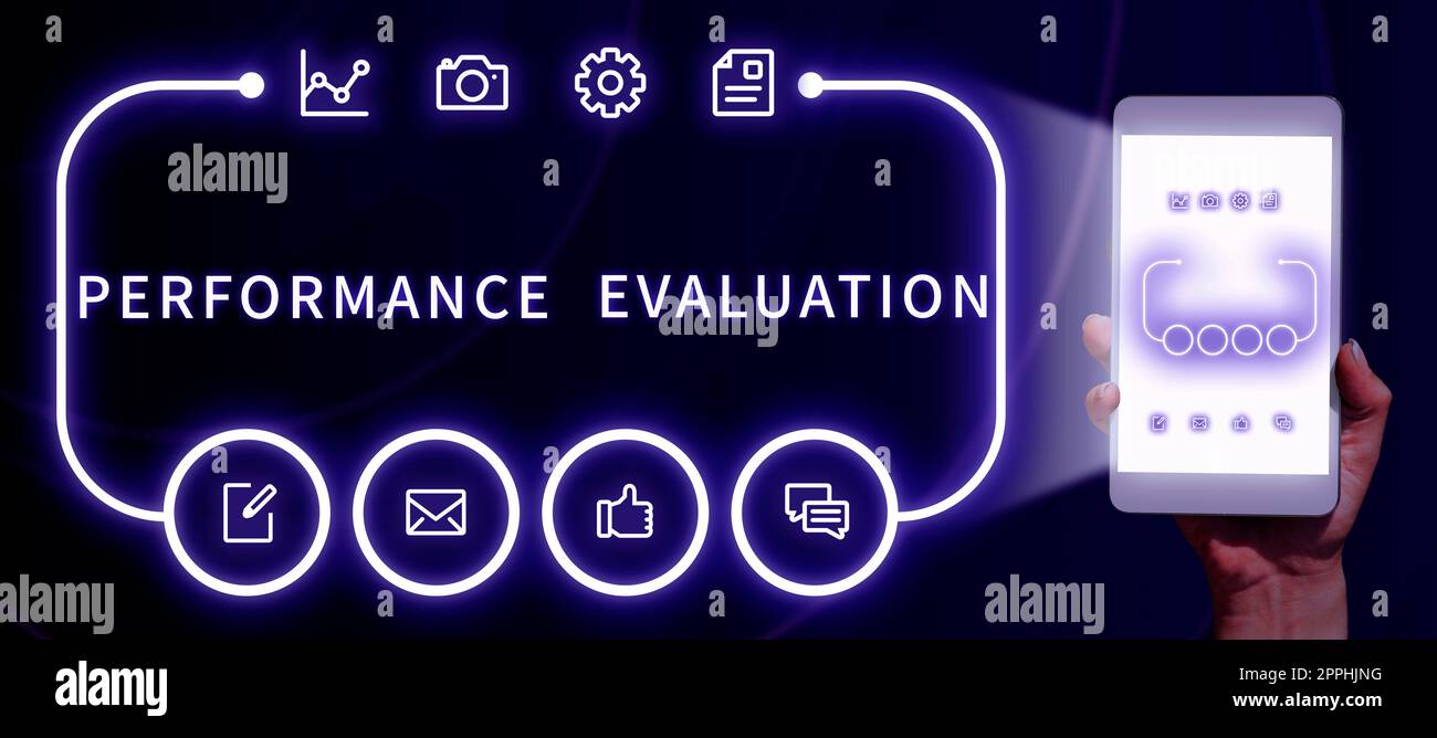 Text sign showing Performance Evaluation. Internet Concept the development and action planning of another Stock Photo