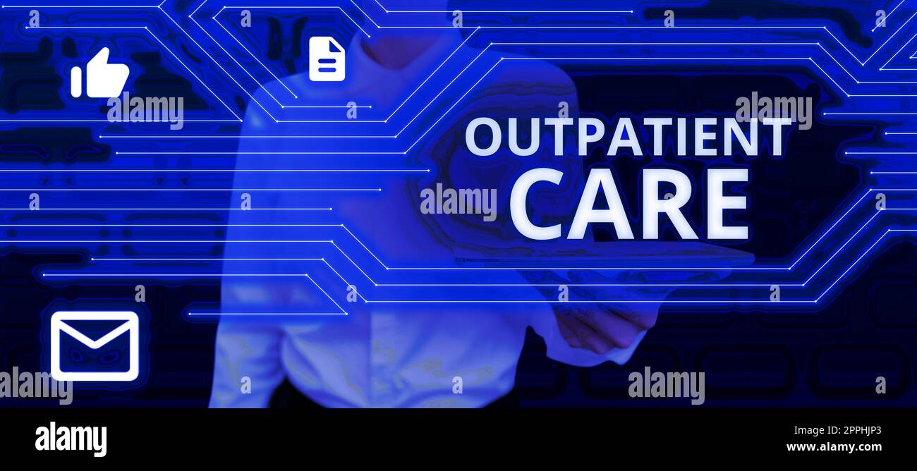 Conceptual caption Outpatient Care. Business concept the final result of something or how the way things end up Stock Photo