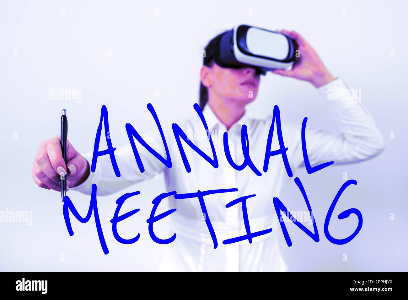 Conceptual caption Annual Meeting. Concept meaning Yearly gathering of an organization interested shareholders Stock Photo