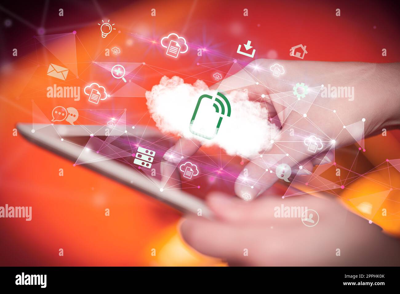 Close-up of a touchscreen with technology icons Stock Photo - Alamy