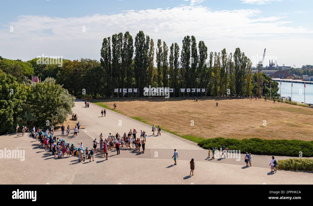 No More War Sign and Field Trip Stock Photo