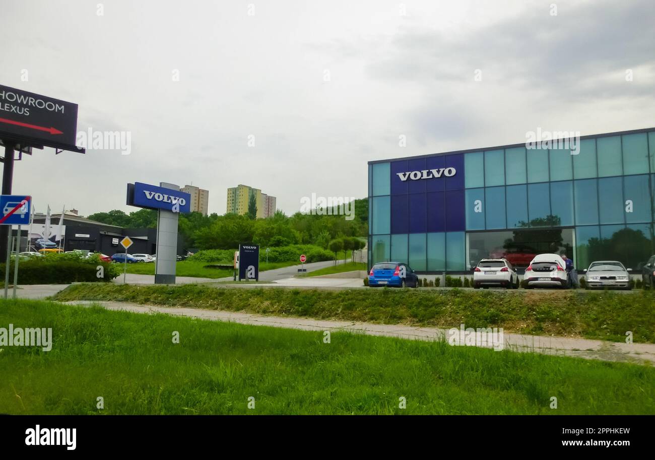 Exterior view of Volvo dealership in Slovakia. Volvo Cars is a Swedish multinational manufacturer of luxury vehicles headquartered in Torslanda, Gothenburg. Stock Photo