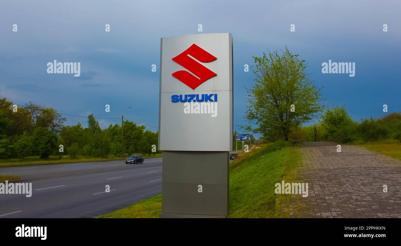 Kyiv, Ukraine - August 15, 2020: Suzuki logo at store at Kyiv, Ukraine Stock Photo
