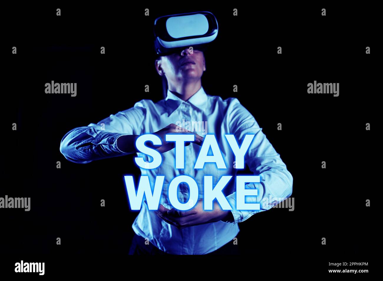 Conceptual caption Stay Woke. Concept meaning being aware of your