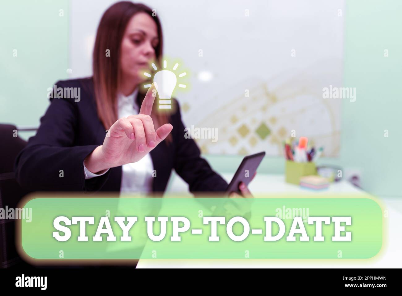 Sign displaying Stay Up To Date. Conceptual photo knows all the most recent news and changes in a situation Stock Photo