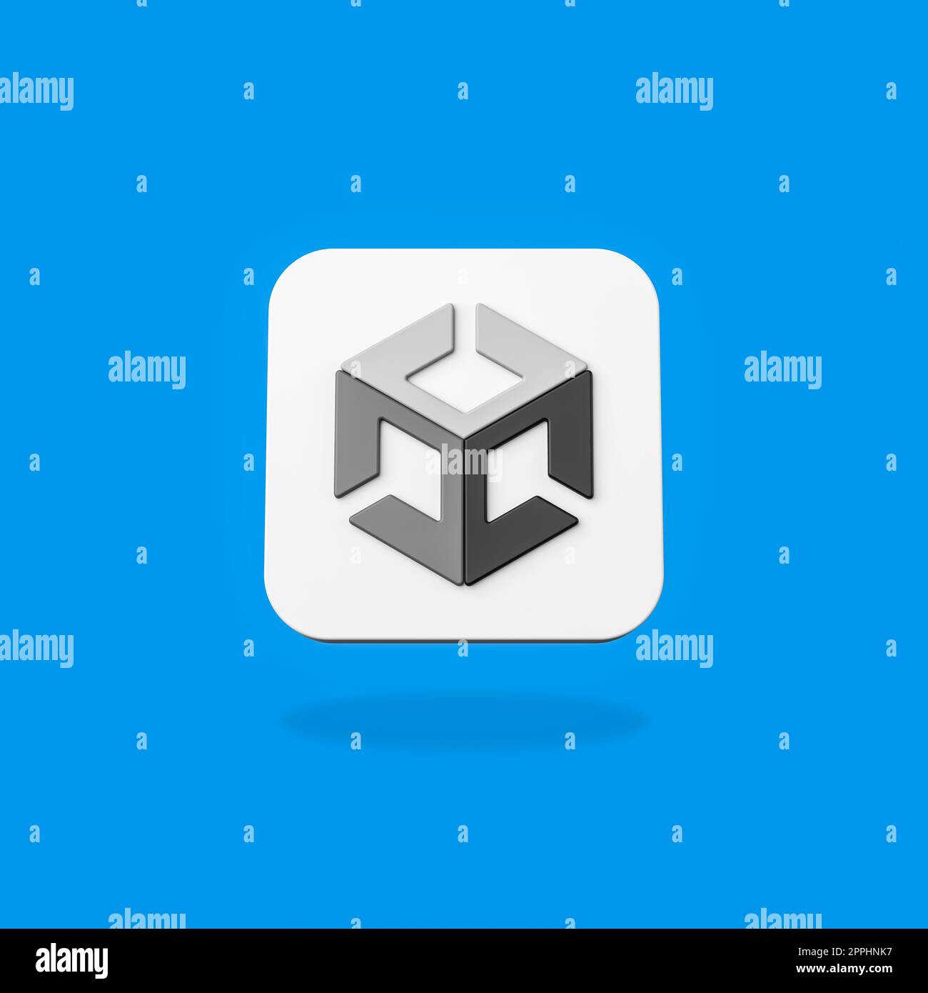 Unity App Icon on Flat Blue Background Stock Photo