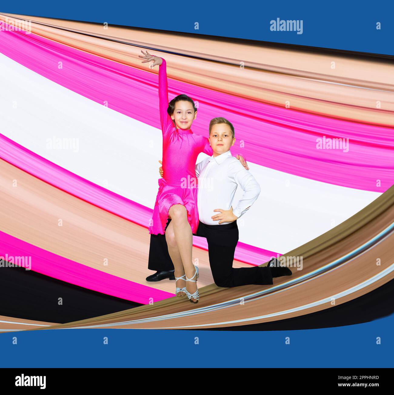 The young boy and girl posing at dance studio Stock Photo