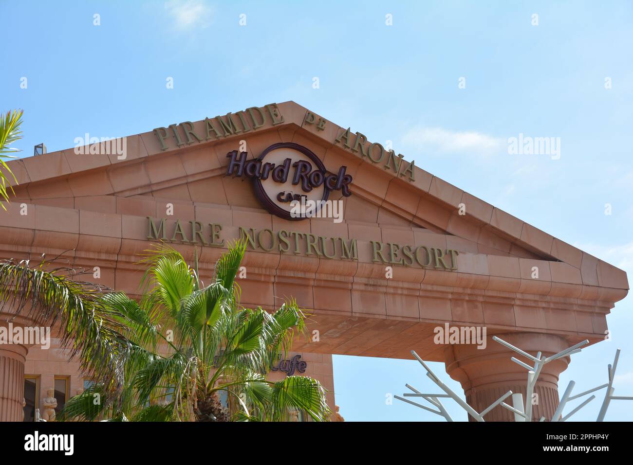 Hard Rock Cafe, Playa de la Americas, Tenerife, Spain August 12, 2022 - Sign on top of building Stock Photo