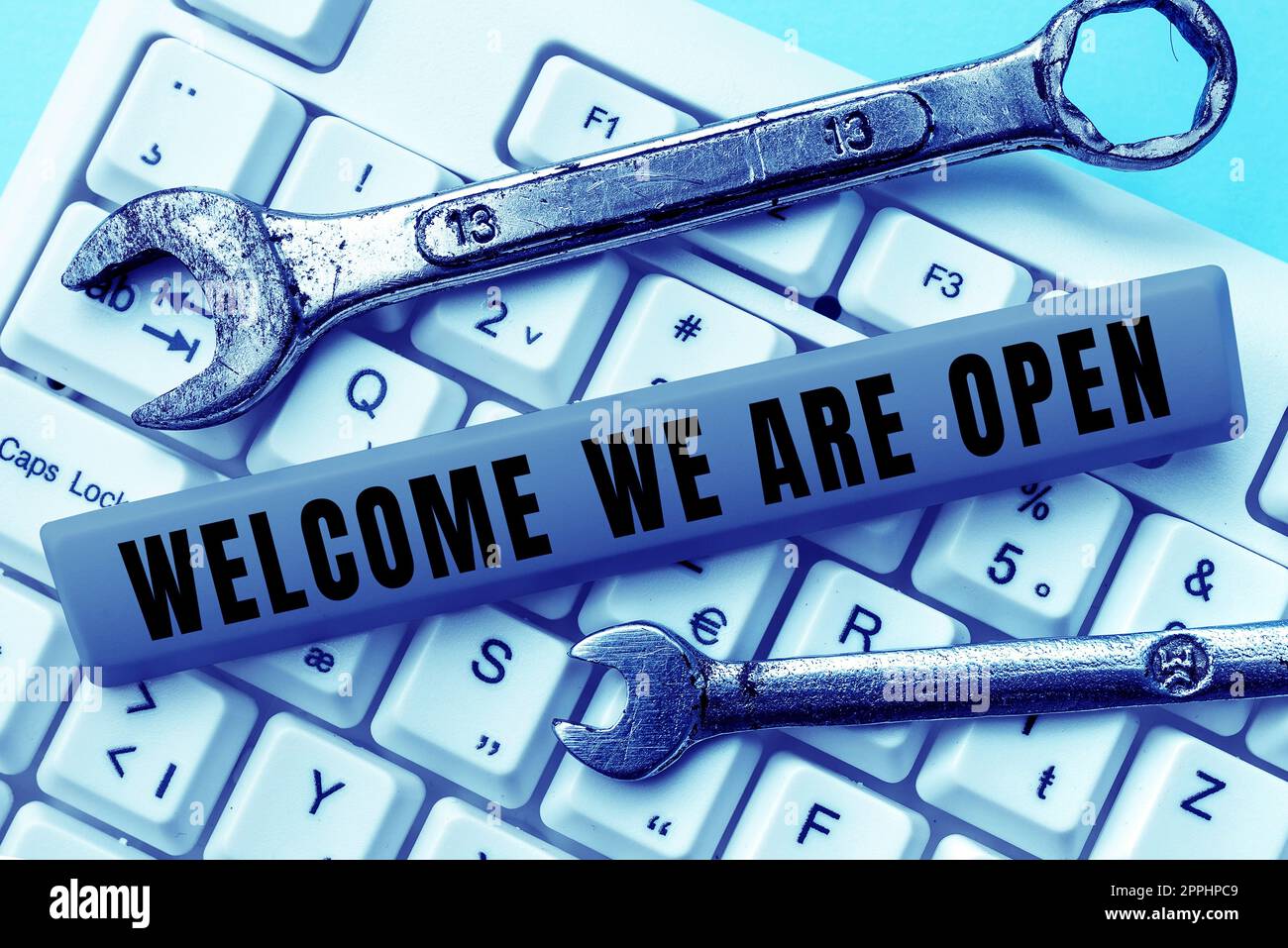 Text caption presenting Welcome We Are Open. Business approach Greeting making part of a work group new people Stock Photo