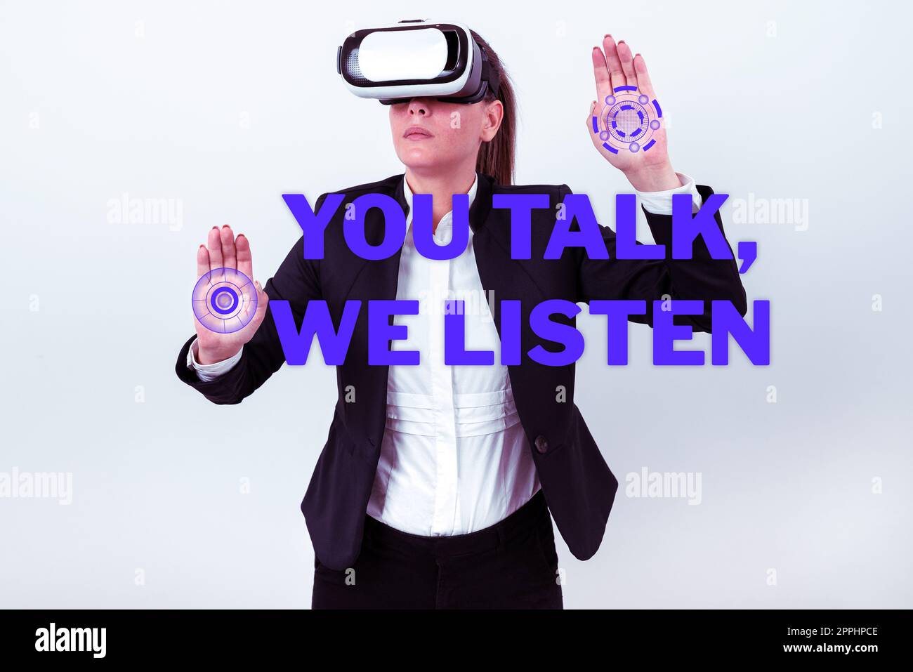 Conceptual display You Talk, We Listen. Internet Concept Two Way Communication Motivational Conversation Stock Photo