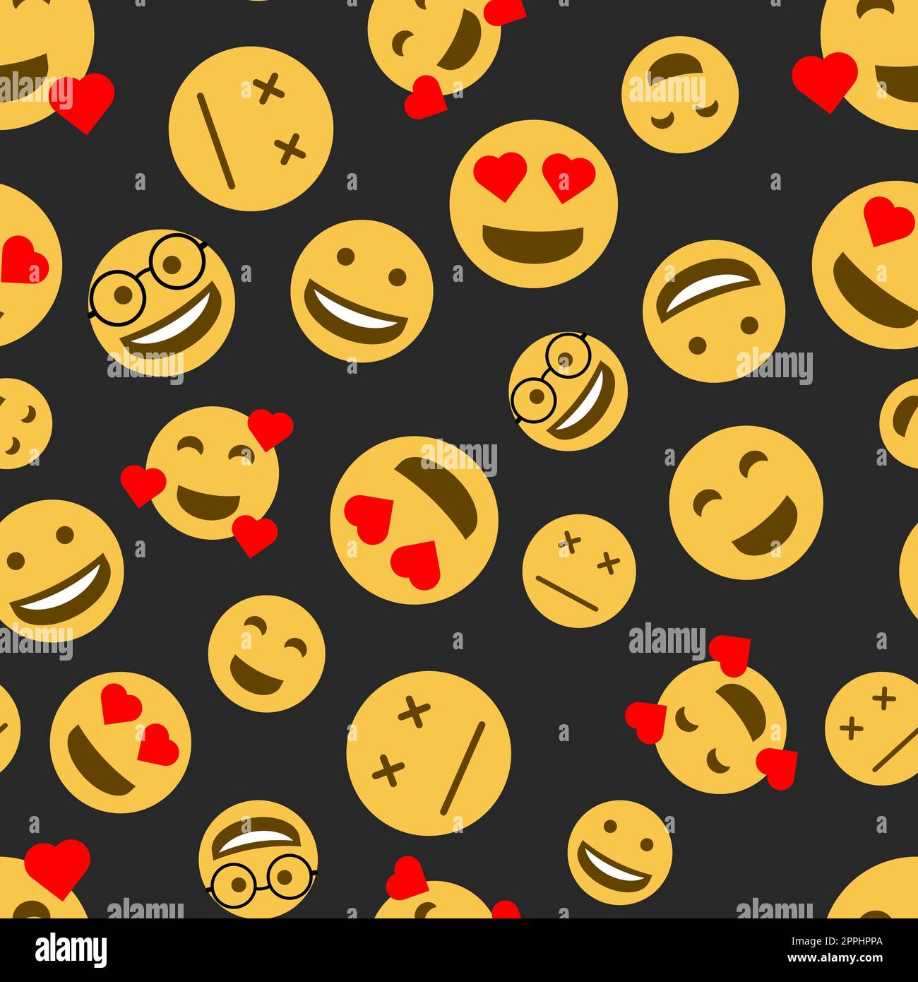 Seamless pattern with emojis on a black background Stock Vector