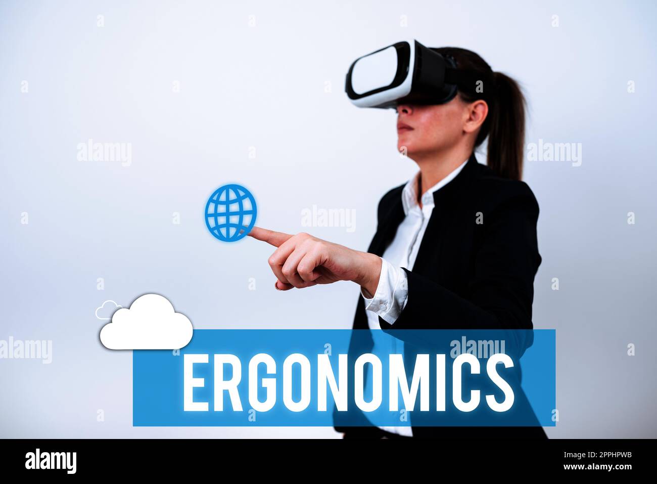 Conceptual caption Ergonomics. Conceptual photo fitting or designing a workplace to the user's needs Stock Photo