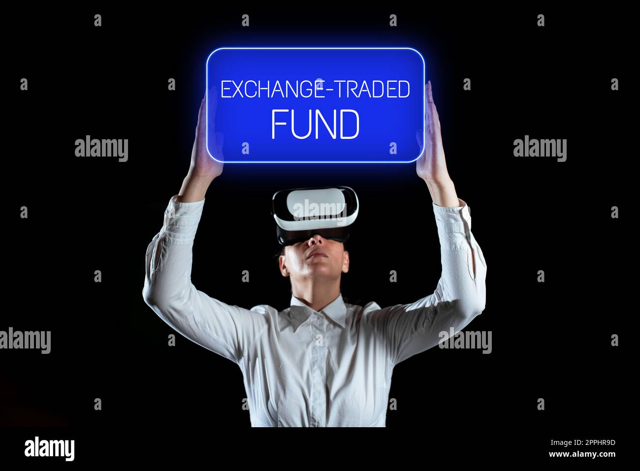 Conceptual caption Exchange Traded Fund. Conceptual photo Marketable security that tracks a stock index Stock Photo