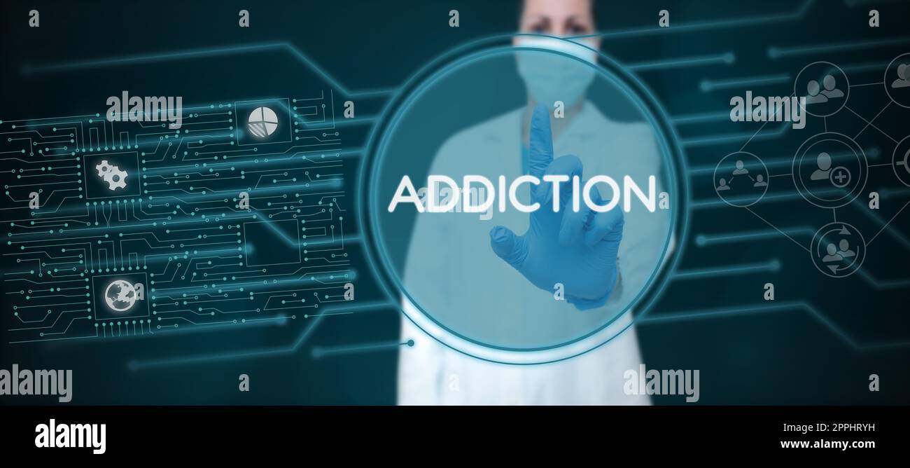 Conceptual display Addiction. Concept meaning condition of being addicted to particular substance or activity Stock Photo