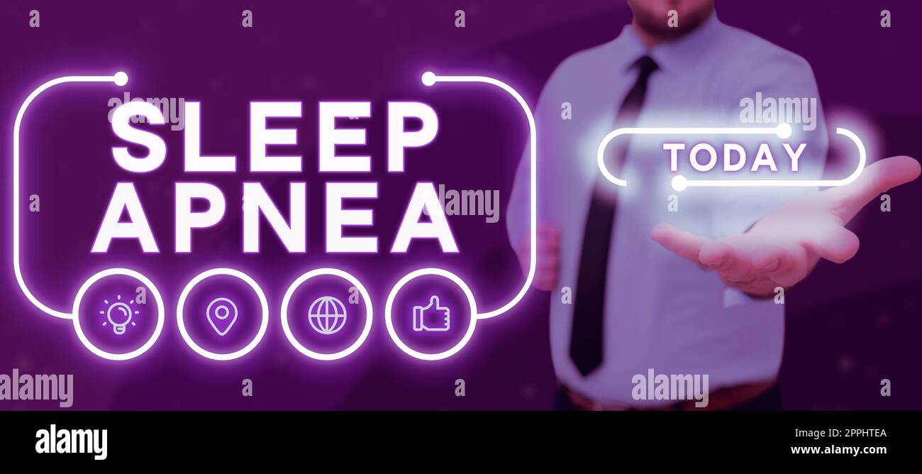 Text caption presenting Sleep Apnea. Business concept The temporary stoppage of breathing during
