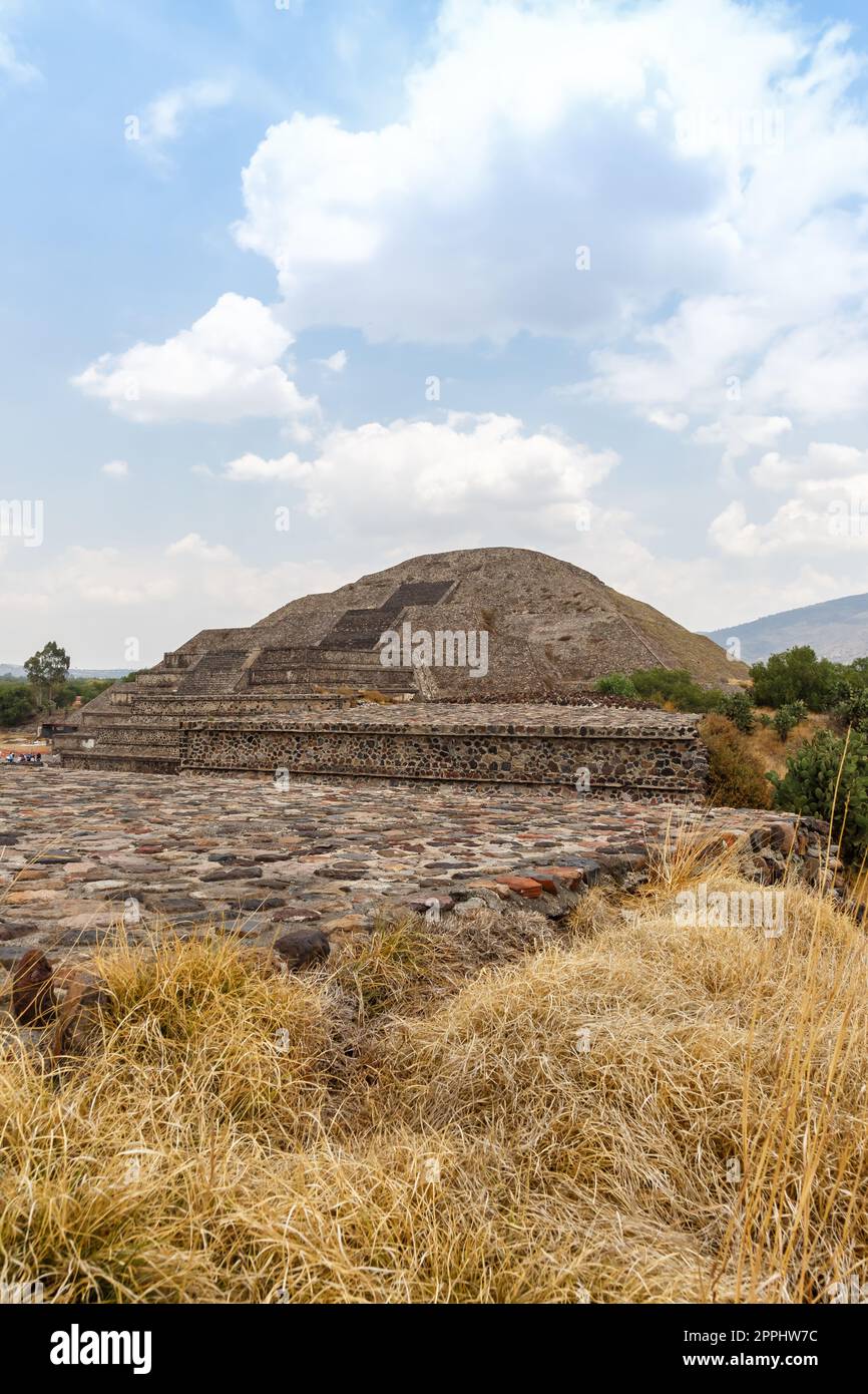 PirÃ¡mide de la Luna Pyramid of the Moon portrait format in the ancient city of Teotihuacan in Mexico Stock Photo