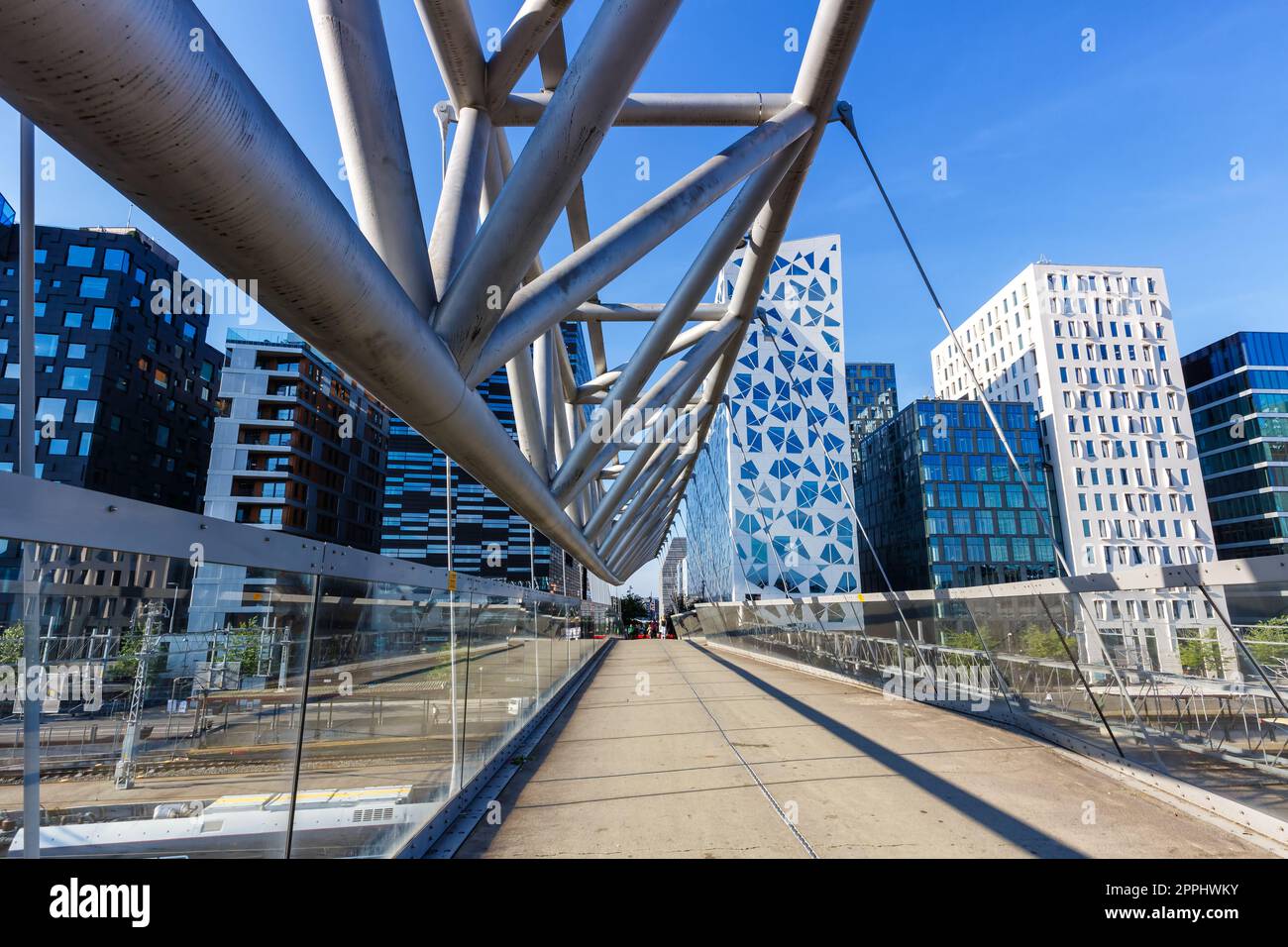 Oslo skyline modern city architecture buildings with a bridge at Barcode District in Norway Stock Photo
