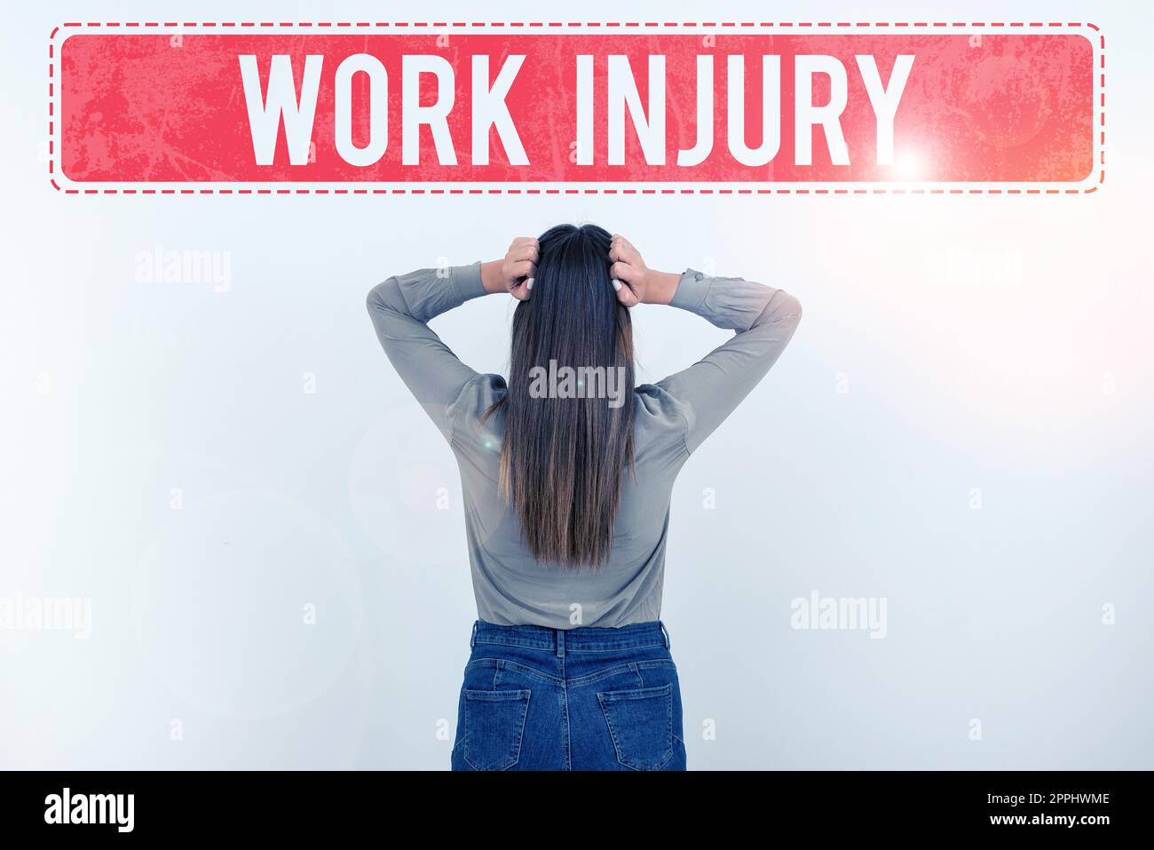 Sign displaying Work Injury. Business idea Accident in job Danger Unsecure conditions Hurt Trauma Stock Photo