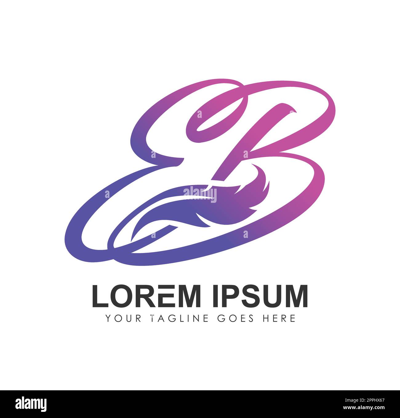 Initial Monogram Logo Letters  EB with Feather Sign Stock Vector