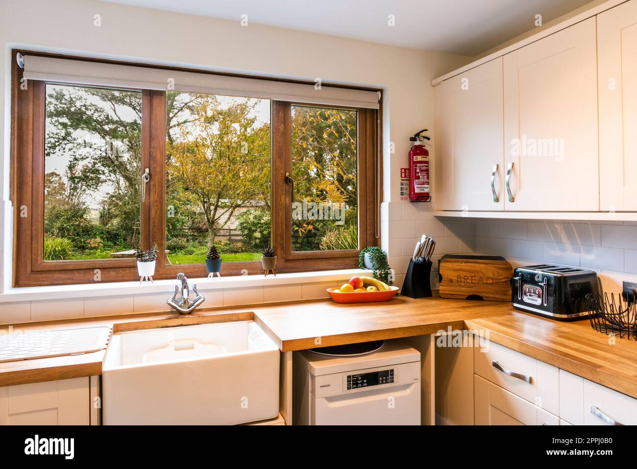 The kitchen of an airbnb property available for rent in Newquay in Cornwall in the UK Stock