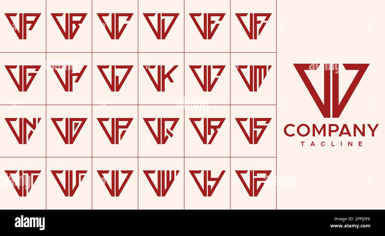Set of modern line triangle letter V logo design. Abstract V initial letter logo Stock Vector