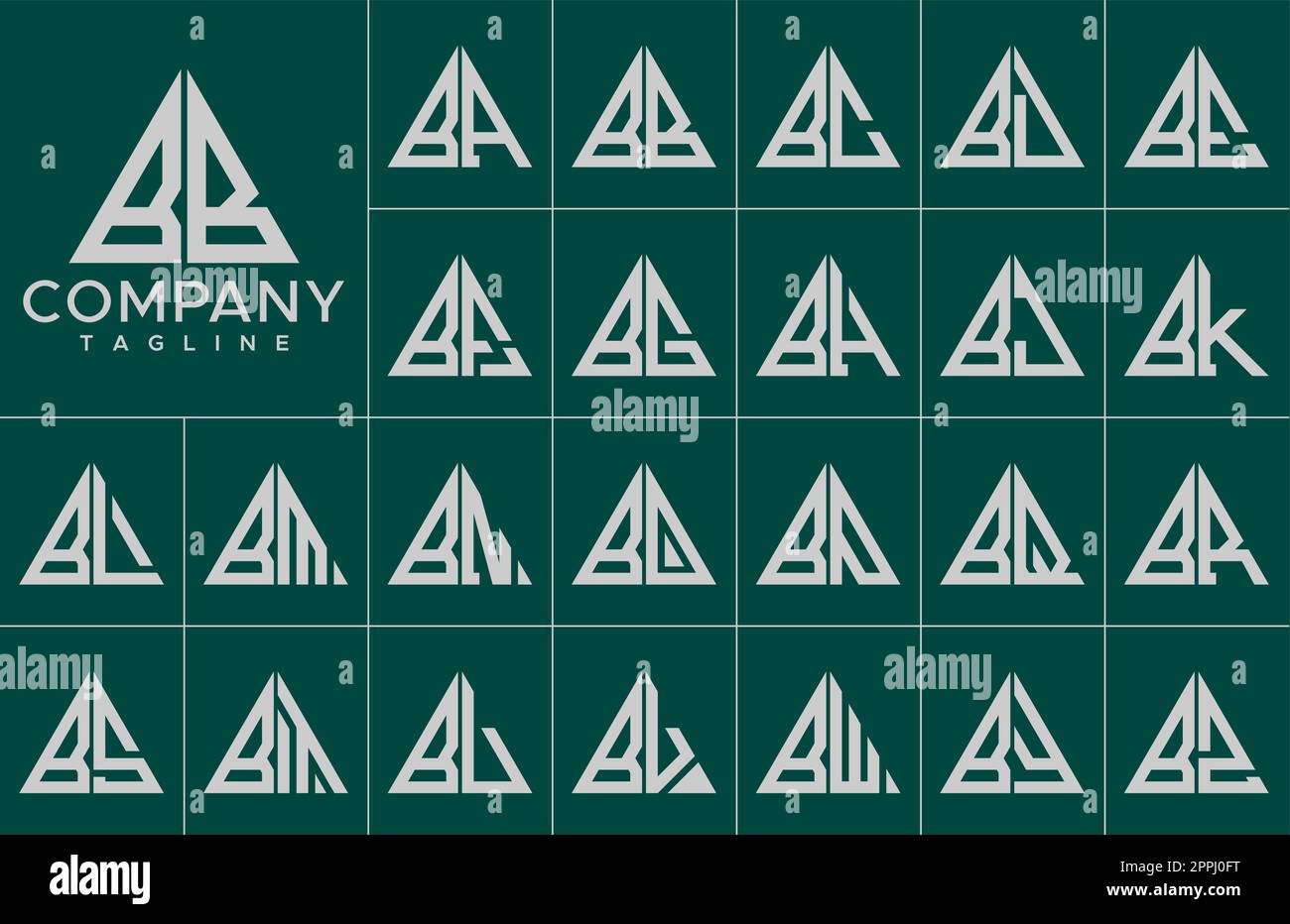 Modern triangle letter B logo design template set. Simple line B initial logo. Stock Vector