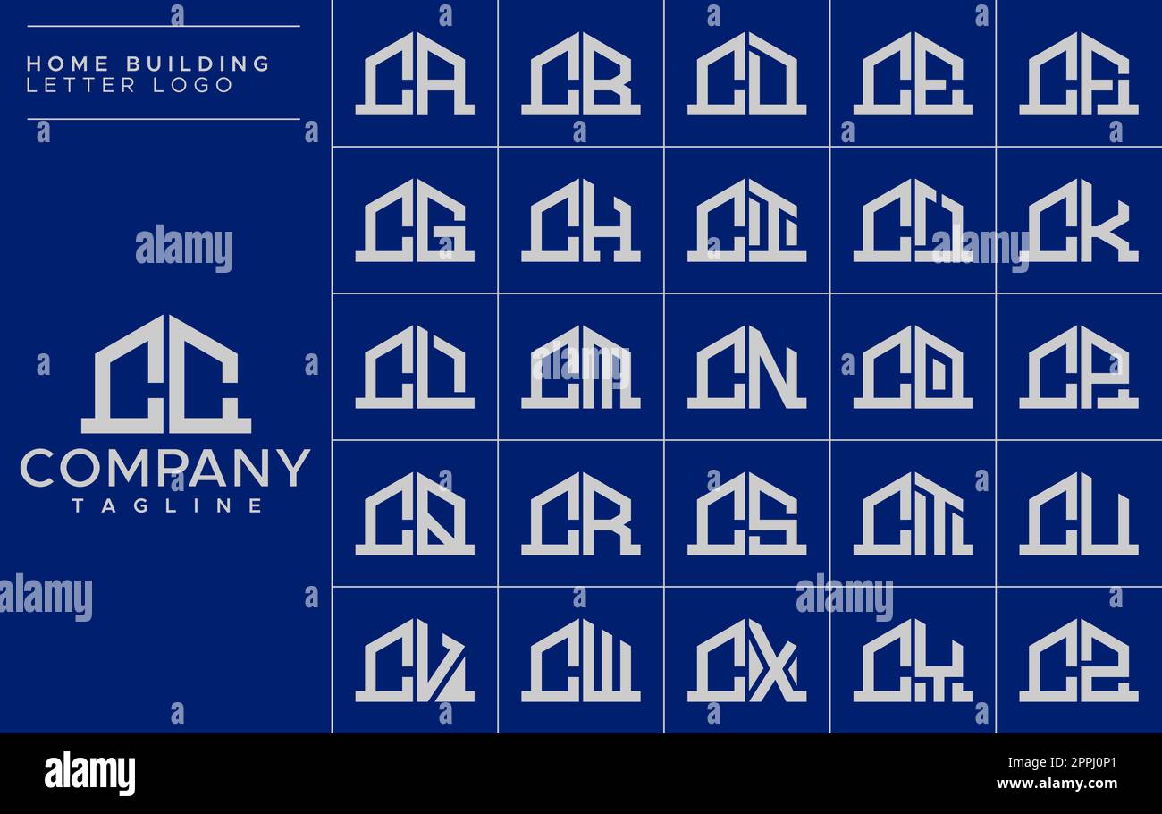 Minimalist home letter C logo design template set. House CC C letter logo vector Stock Vector