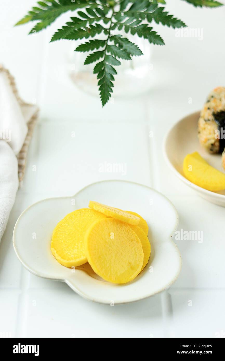 Danmuji is Pickle Radish from South Korea with Yellow Food Coloring