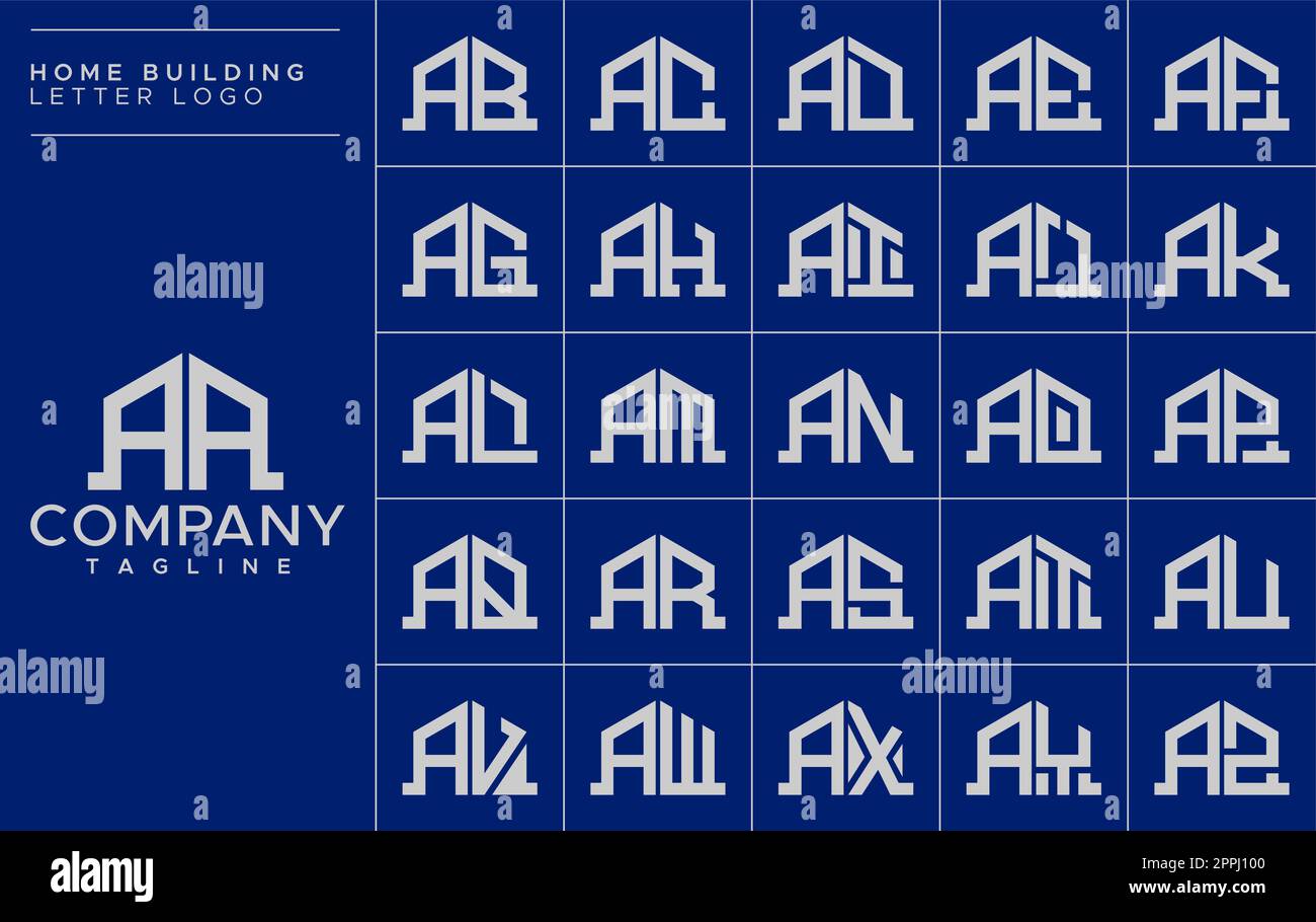 Minimalist home letter A logo design template set. House AA A letter logo vector Stock Vector