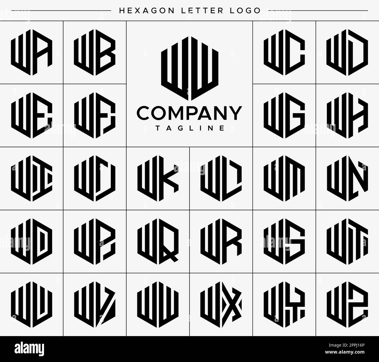 Modern hexagon W letter logo design vector set. Hexagonal WW W logo ...