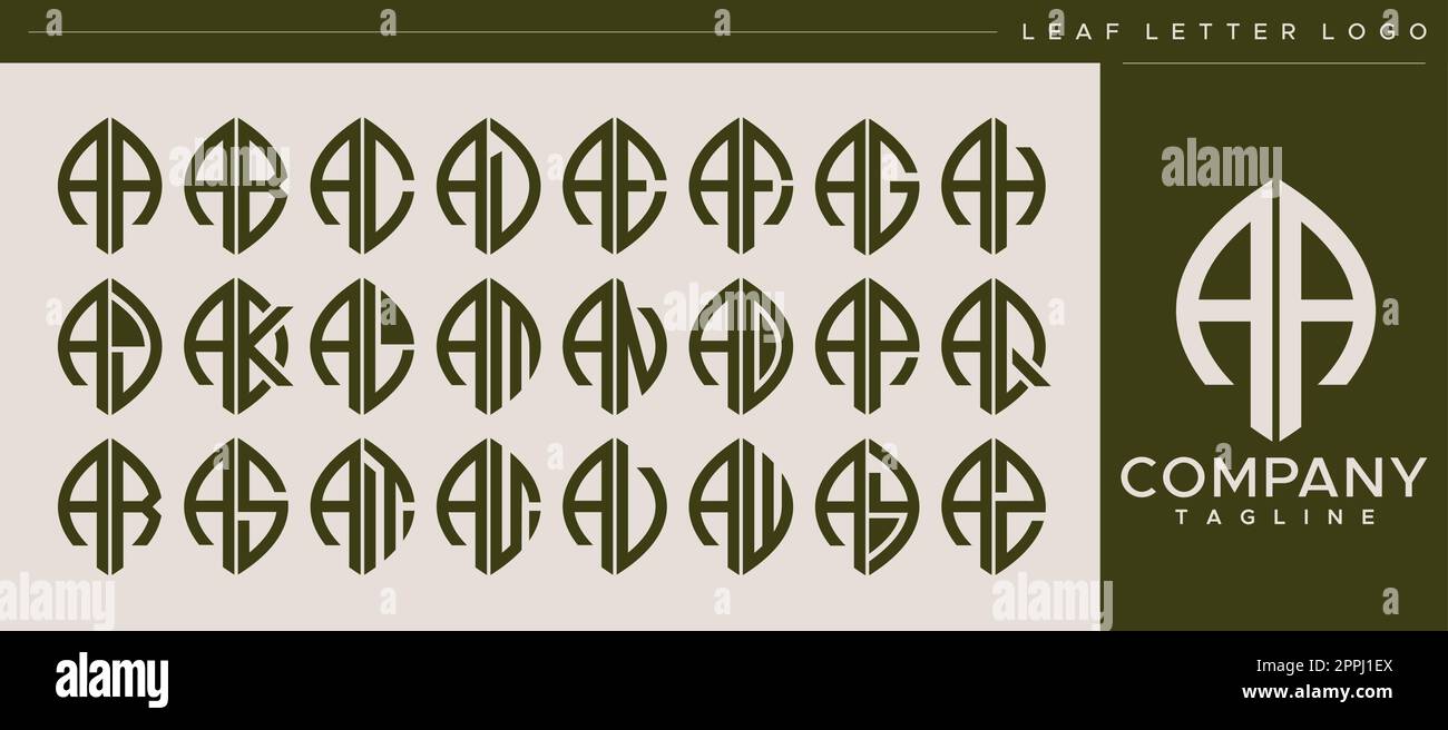 Modern line leaf letter A logo design. Abstract leaf AA A letter logo vector set Stock Vector