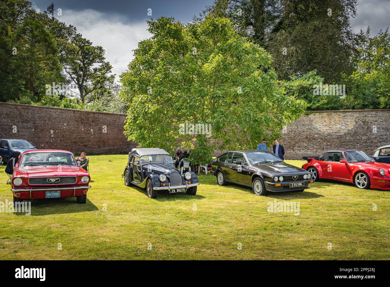 Vintage Car Club in Powerscourt, people admiring beautiful vintage cars