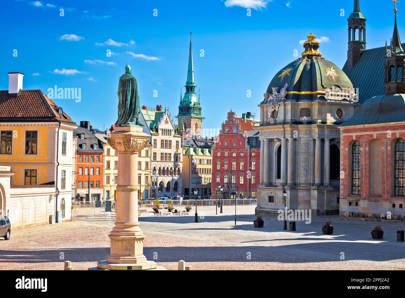 Stockholm city center historic architecture view, Riddarholmen square Stock Photo