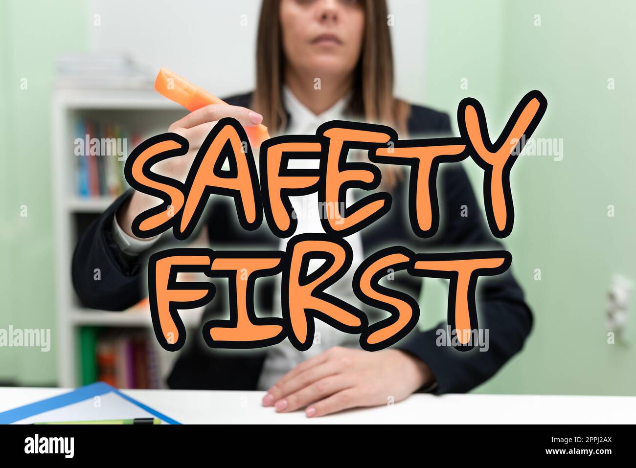 Conceptual caption Safety First. Concept meaning Avoid any unnecessary risk Live Safely Be Careful Pay attention Stock Photo