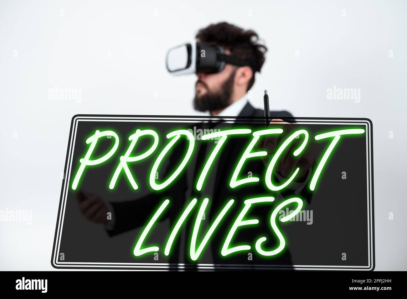 Text sign showing Protect Lives. Concept meaning to cover or shield from exposure injury damage or destruction Stock Photo