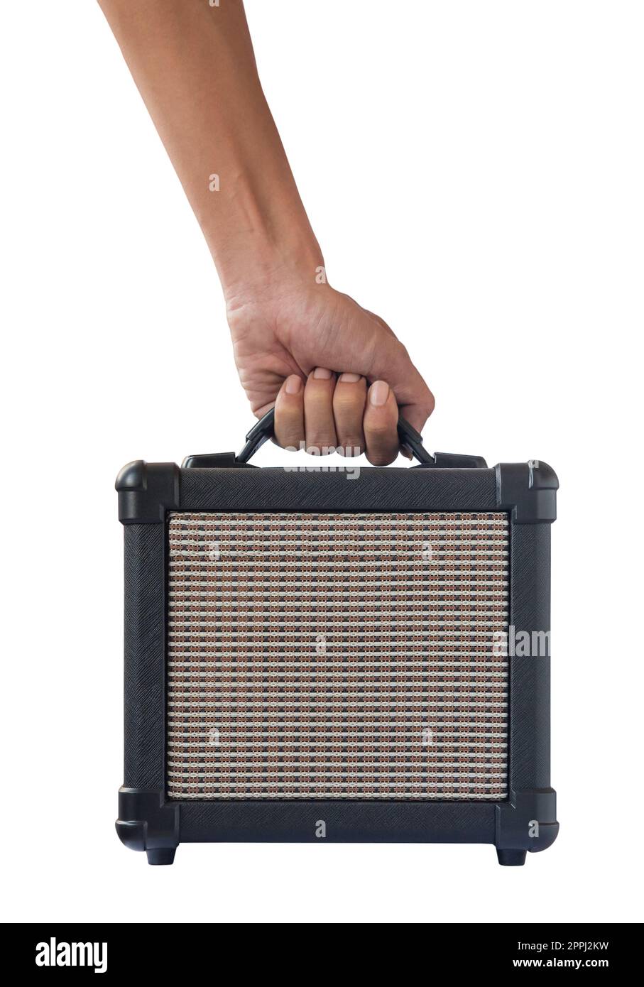 Small acoustic guitar amplifier isolated on white background Stock