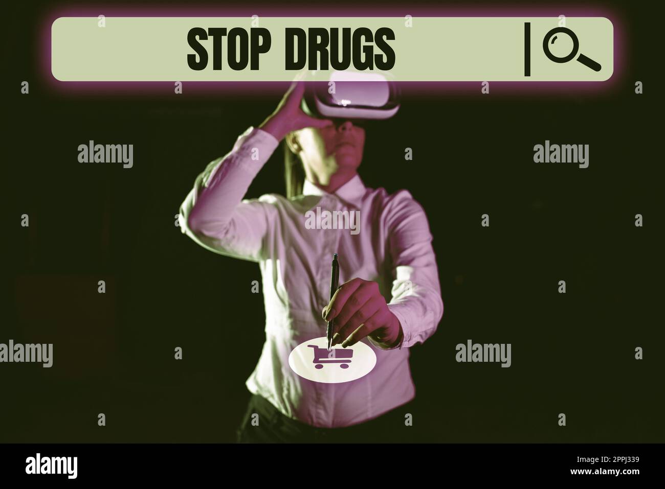 Text caption presenting Stop Drugs. Word Written on the process of discontinuing or quitting tobacco smoking Man With A Pen Pointing On Digital Symbols Showing Creative Ideas. Stock Photo