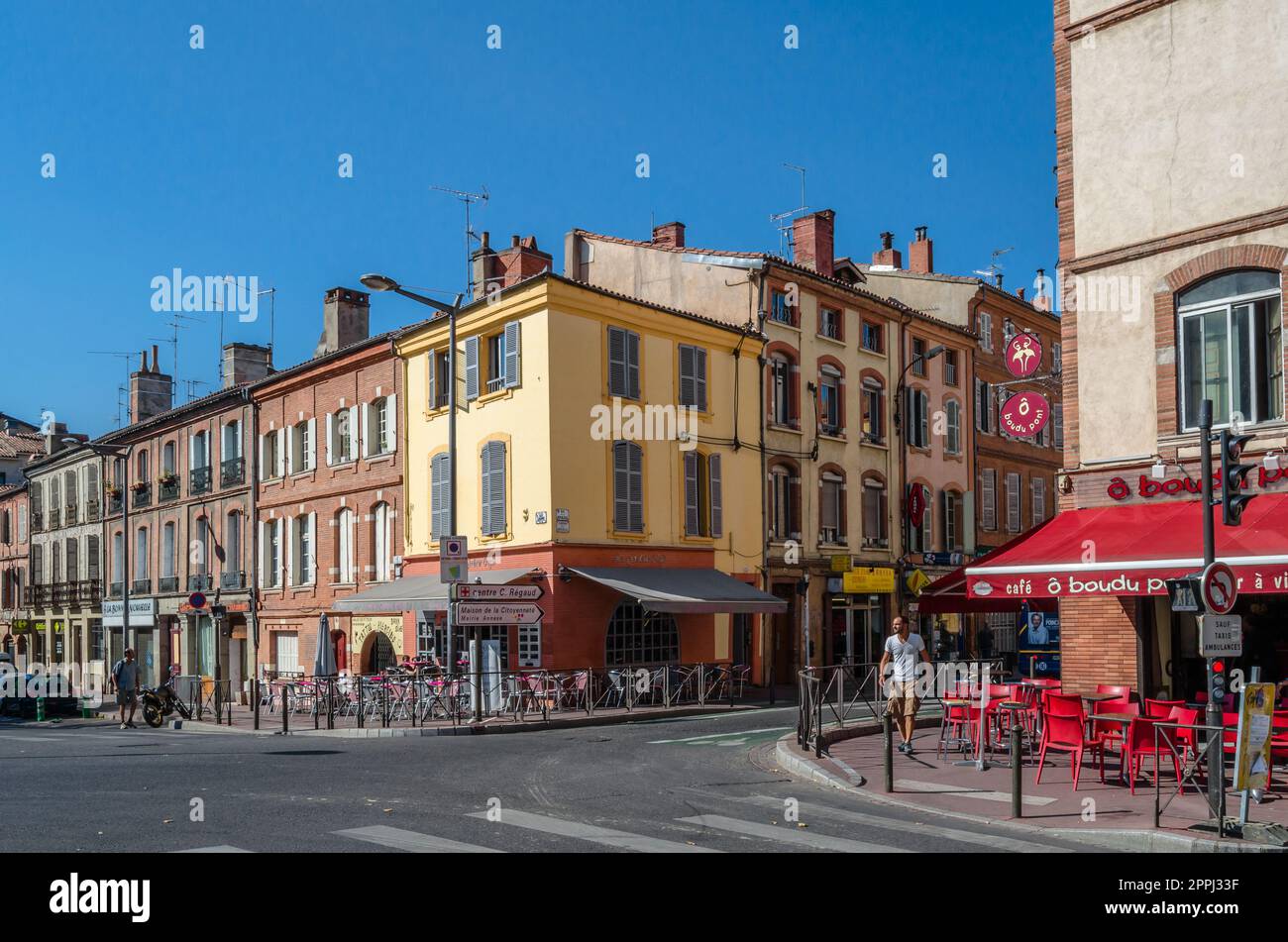 TOULOUSE, FRANCE - SEPTEMBER 5, 2013: Urban scene, view of streets in the old town of Toulouse, Occitanie, southern France Stock Photo